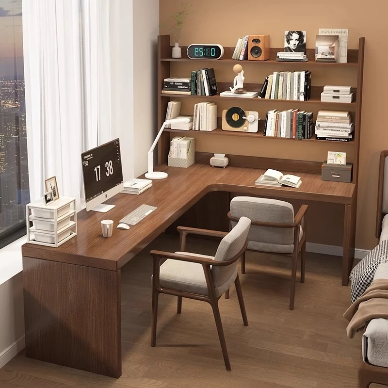 جميع المكاتب الزاوية المصنوعة من الخشب الصلب، وغرفة النوم المكتبية، ومكتب الكمبيوتر المكتبي الزاوية، ومجموعة رف الكتب #4