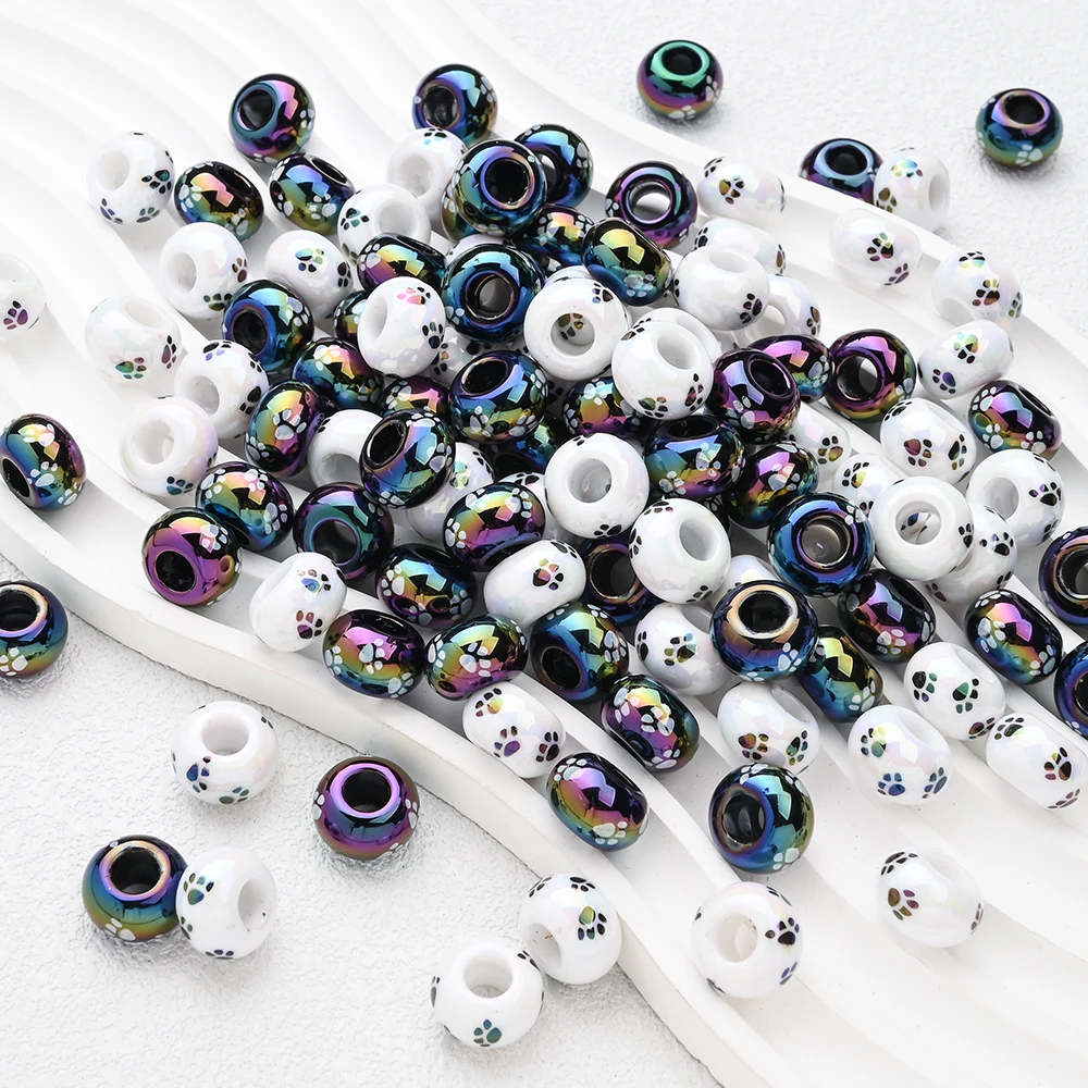 

20 шт. 14 мм акриловые бусины с принтом собачьей лапы, детские бусины для прорезывания зубов для цепочки для соски, держатель для пустышки, аксессуар, сделай сам, изготовление ювелирных изделий