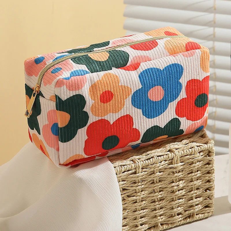 Amazon Hot Printed Pattern Ladies Cosmetic Bag Corduroy Cosmetic Storage Bag Octagonal Big Makeup Bag