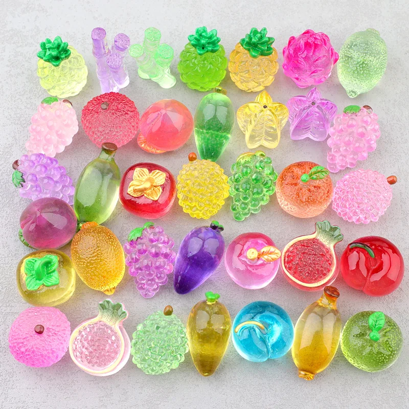 10 Pcs Luminous Gradient Color Fruit Resin Accessories, Mango And Grape Pineapple Doll House Decorations, Diy Micro Landscape