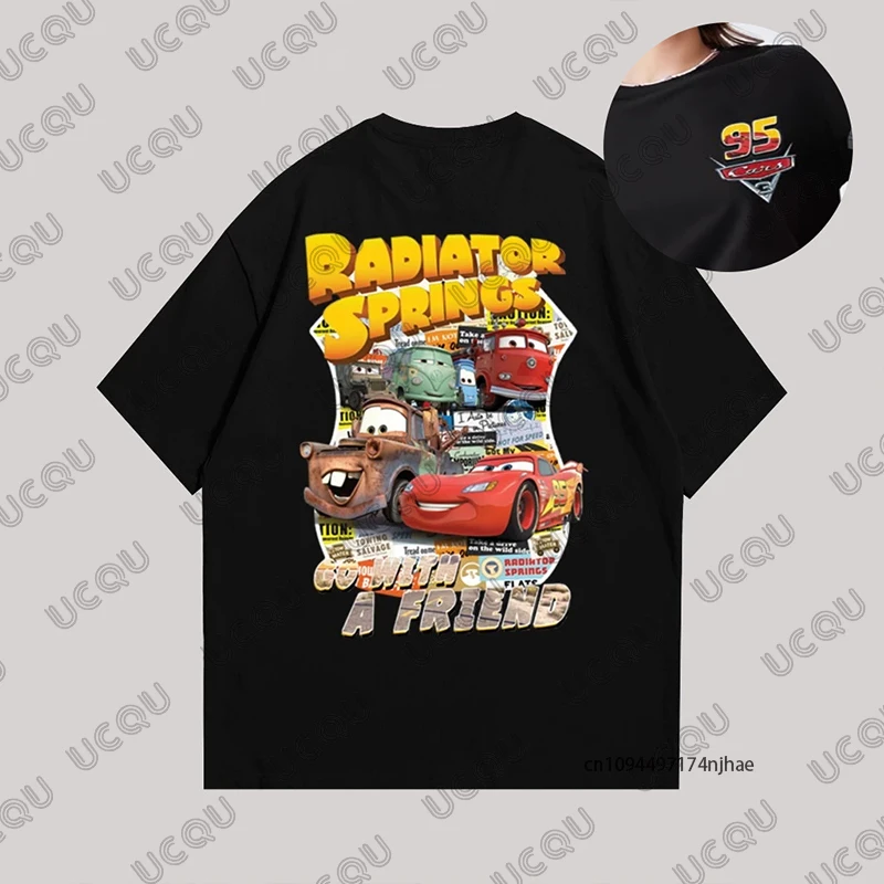 Été foudre Mcqueen radiateur ressorts 95 voitures impression T-shirt pour femmes hommes à manches courtes coton t-shirts Vintage décontracté Couple haut
