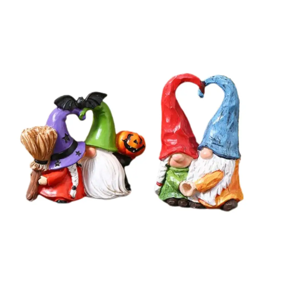 Coppia in resina Ornamenti nani Statua da collezione Figurina nana di zucca Miniature fatte a mano Figurine a forma di cuore di spirito nano