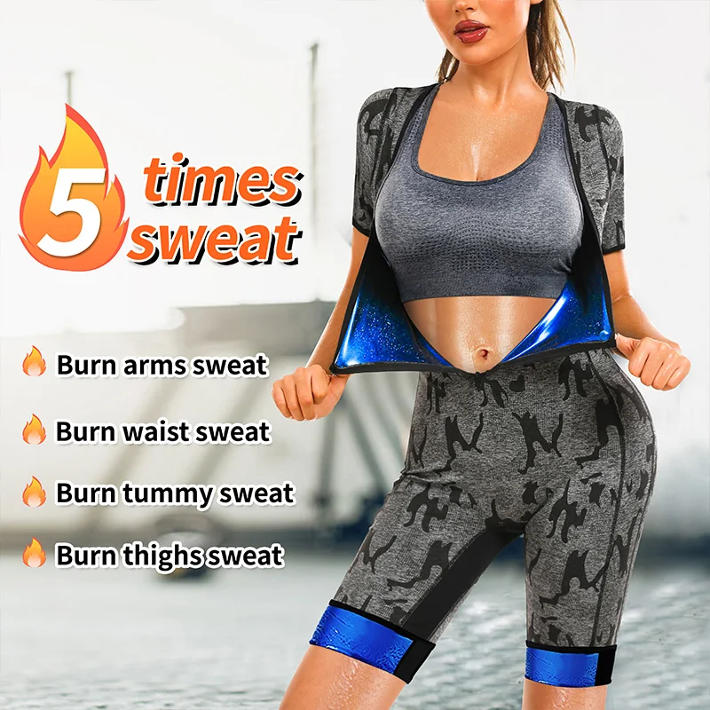 المرأة السراويل كم السراويل ساونا بذلات رياضية للكبار فقدان الوزن كامل محدد شكل الجسم ضغط مع المنشعب الإبط تنفس