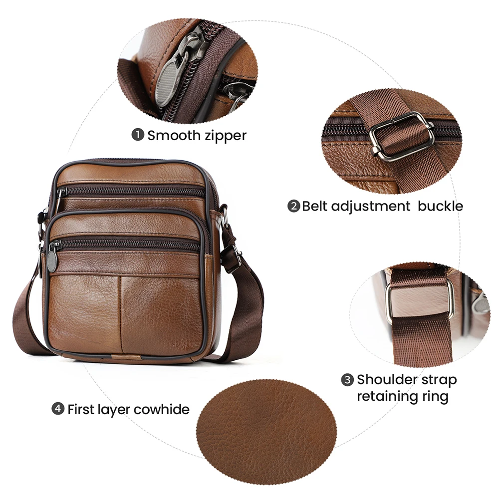 New leather men's bag top layer cowhide men's shoulder crossbody bag multi-zipper business bag