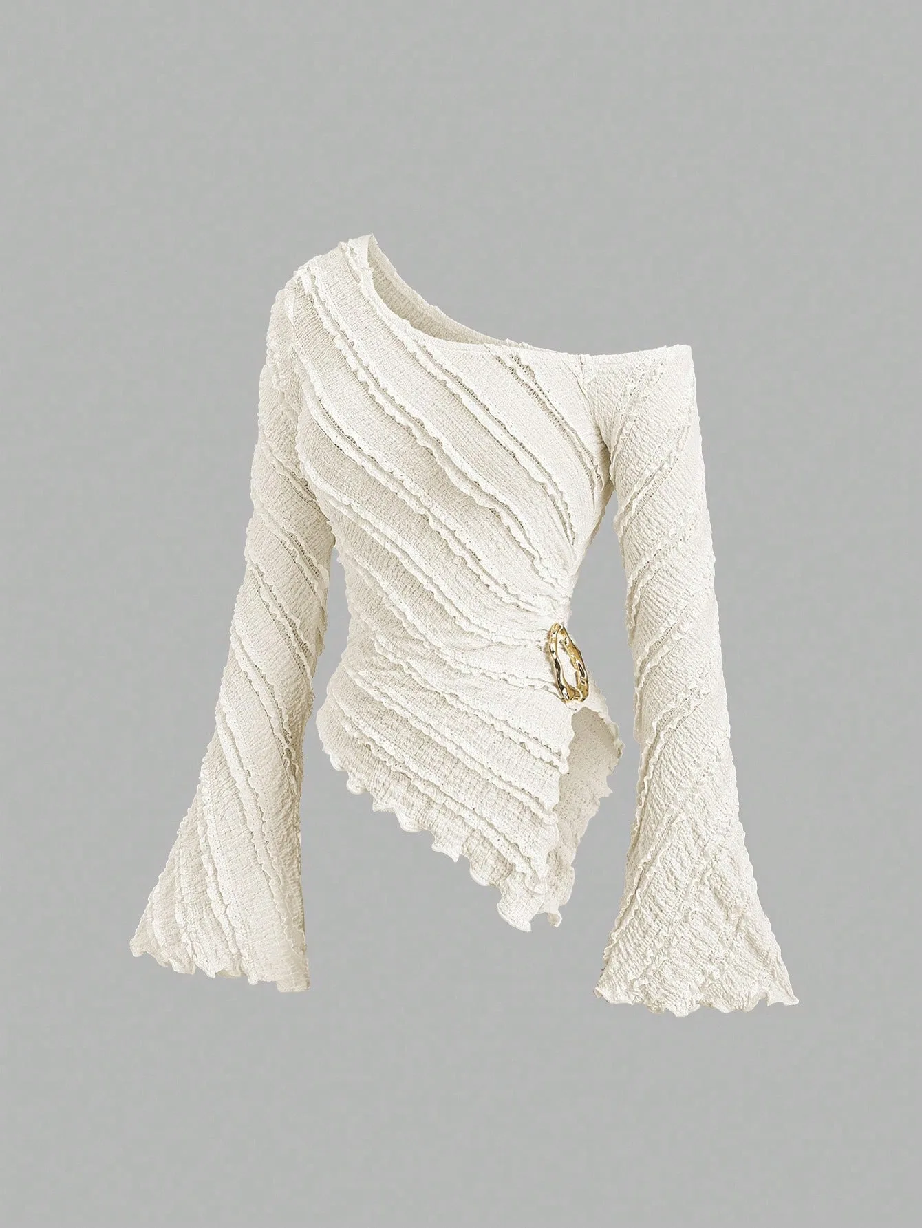 

2026 New Sexy Deep Red Vacation Top Open Back Off-Shoulder Jacquard Knit Tee Bell Sleeve Holiday Blouse