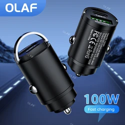 Mini 100W Fast Charging Car Charger USB Type C Pull Ring Car Phone Charger for iPhone Huawei Xiaomi Samsung Car Fast Charger