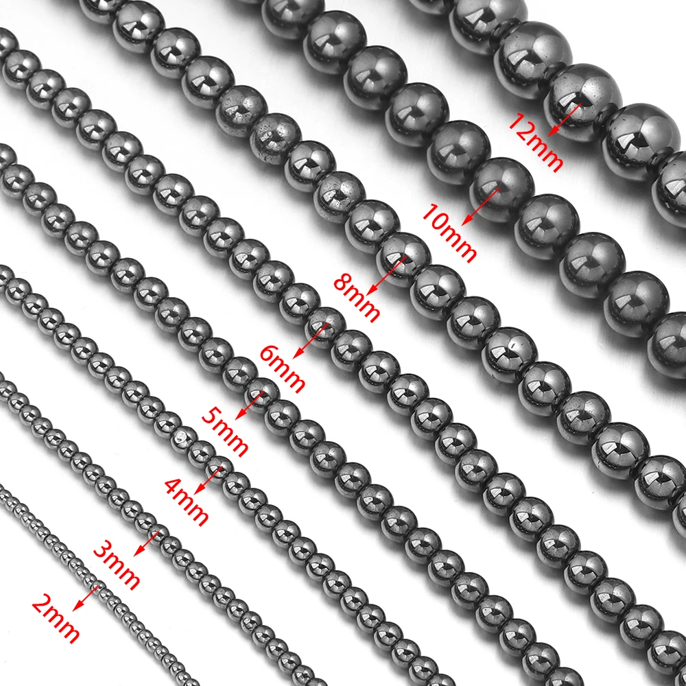 1 Strang schwarze Hämatit-Natursteinperlen, 2/3/4/6/8/10 mm, lose runde Perlen für DIY-Schmuckherstellung, Armband, Ohrringe, Zubehör – Detail 1