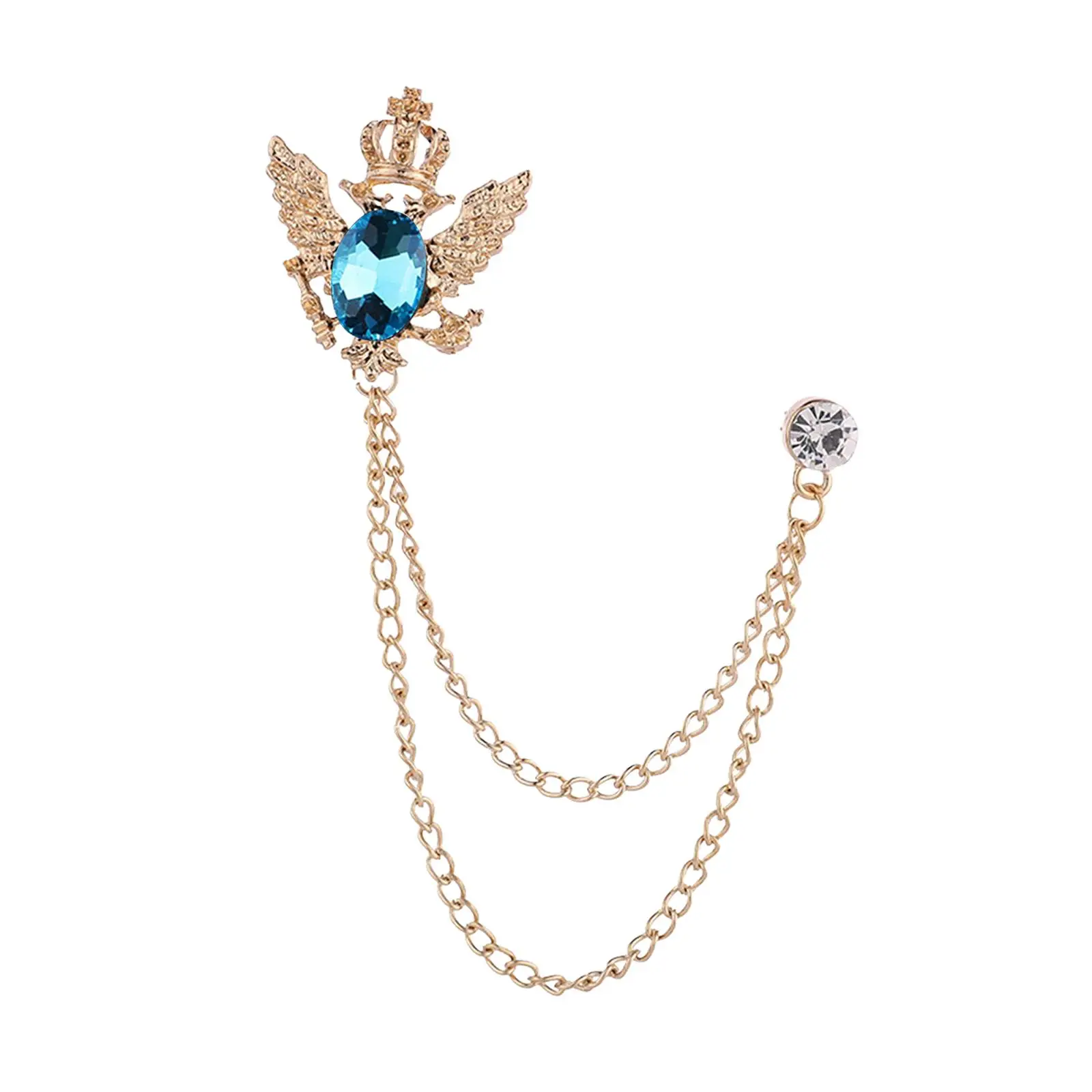 2-6pack Suit Brooch with Chain Alloy Crown Rhinestone Brooches Badge for