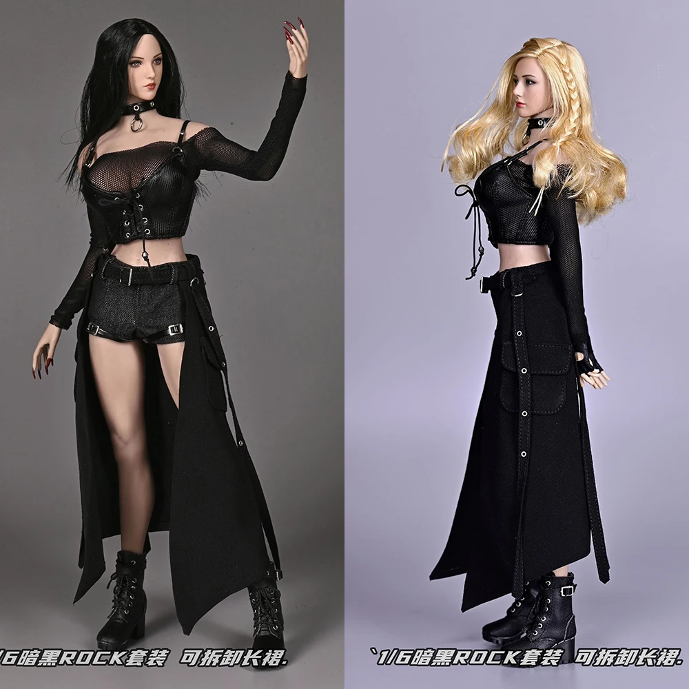 

SA Toys SA047 5 Pcs/set 1/6 Scale Women Dark Rock Style Mesh Bra Shorts Detachable Gothic Long Skirt Fit 12'' Action Figure Body