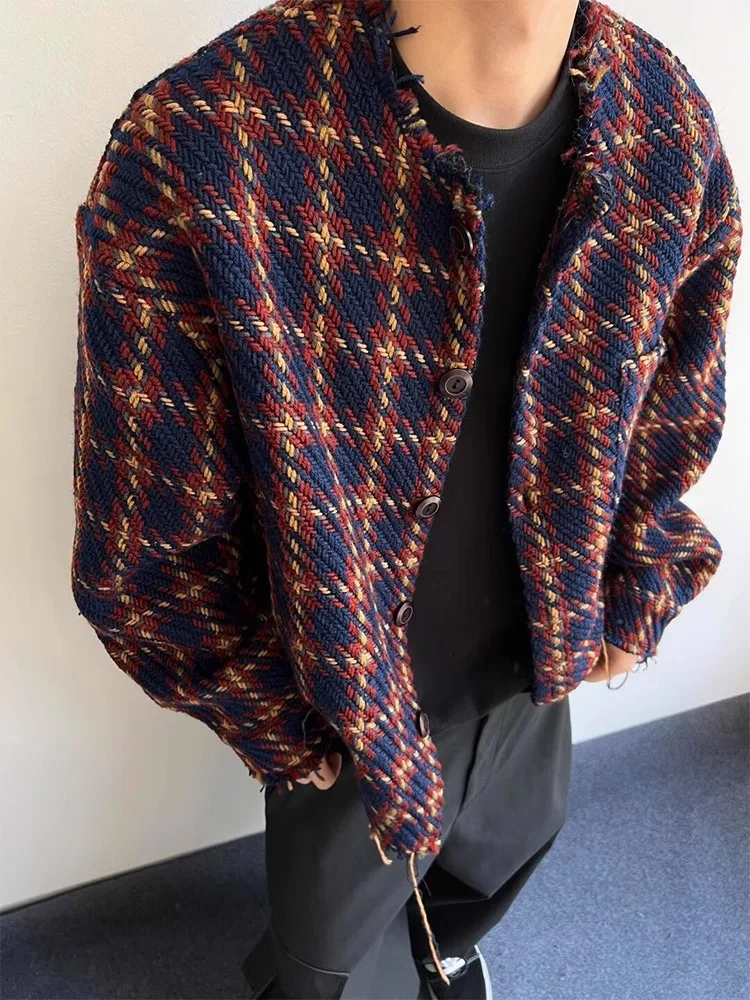 

Thiened Autumn Winter Plaid Woolen Coat Men's Outerwear Cleanfit Couple's Jaet Loose Fit Multi ket No Ironing Required