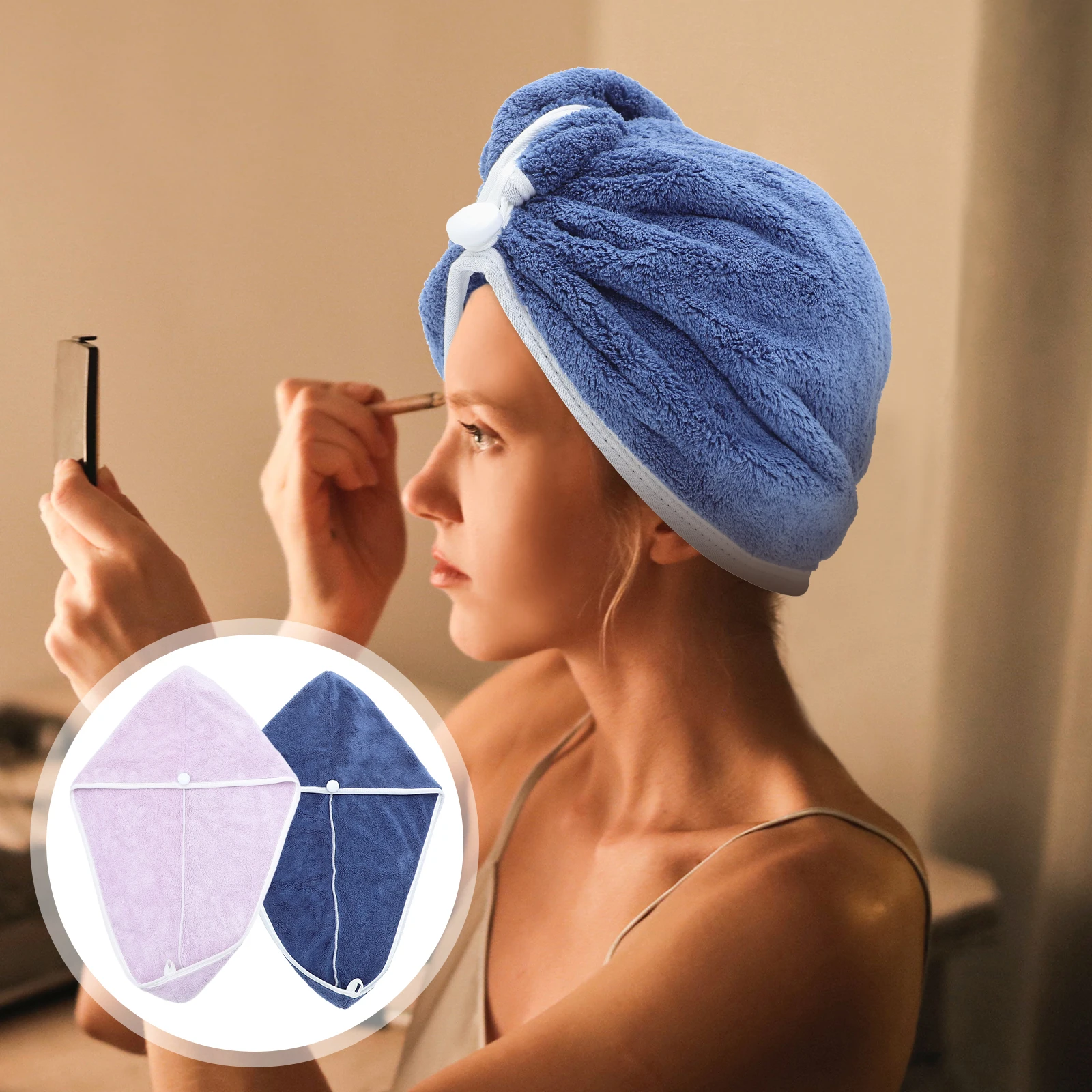 2 Buah Handuk Pengering Rambut Wanita Penyerap Air, Pembungkus Kepala Cepat Kering, Tekstur Lembut Nyaman, Handuk Rambut, Pembungkus Kepala untuk Wanita