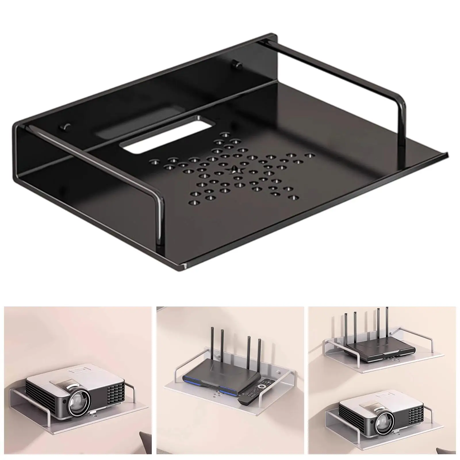 Projector Wall Mount Shelf Heavy Duty Metal Floating Rack for Routers Consoles Kitchen Living Room