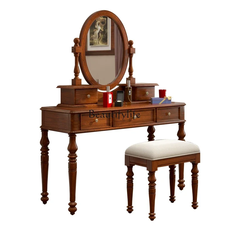 

ls 18Solid wood dresser retro high-end simple American makeup table