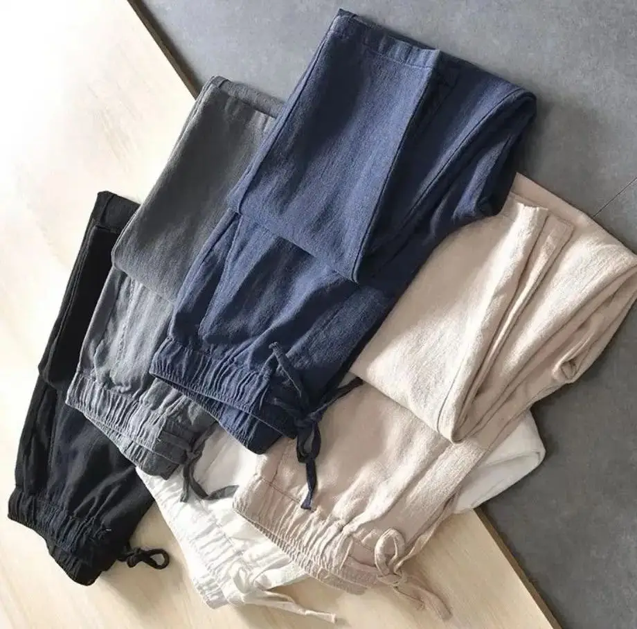 

Men's Casual Pants Baggy Streetwear Men Joggers Cotton Linen Sports Trousers Long Straight Pants for Men