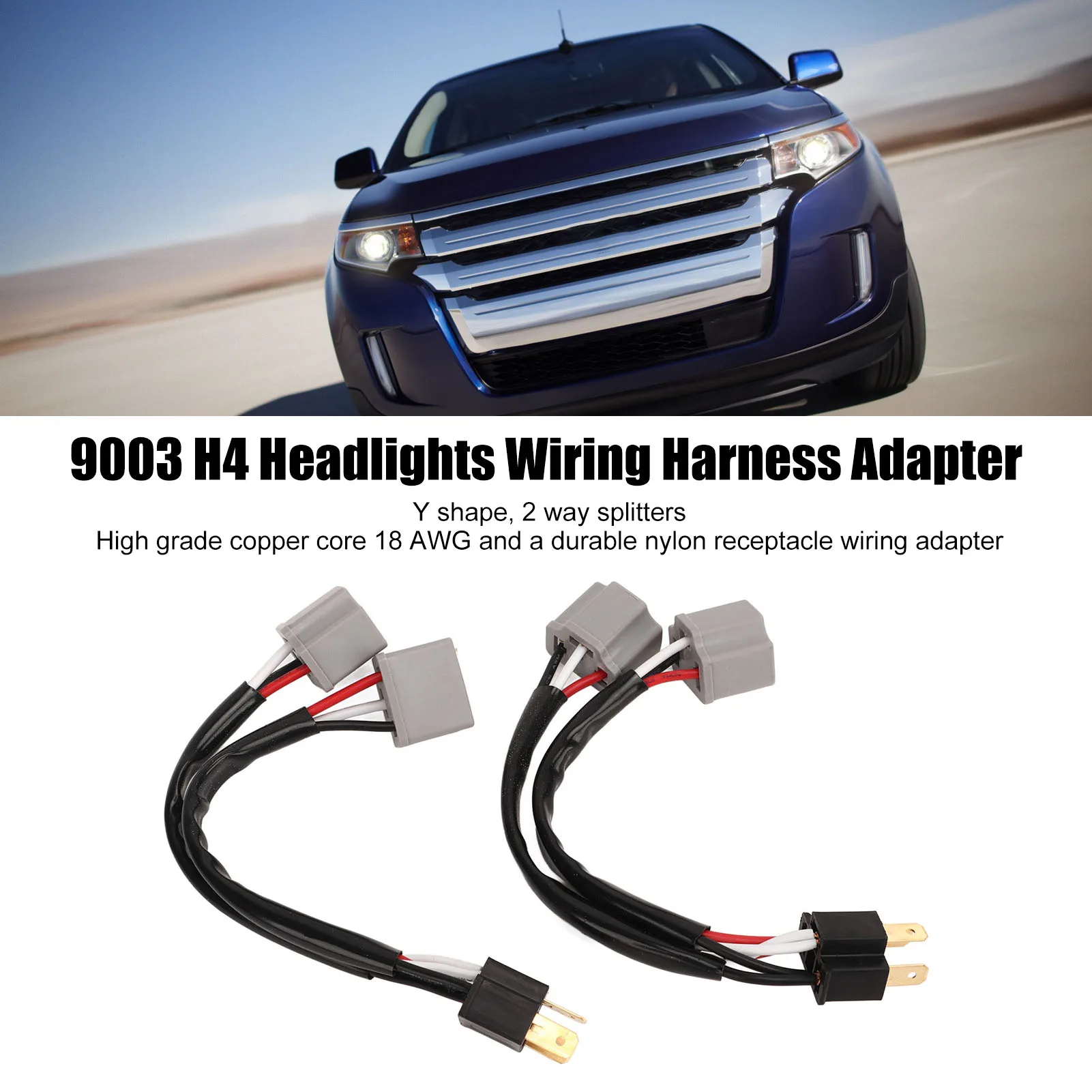 2PCS Headlamp Splitter Wire Plug and Play Highly Efficient Heat Resistance 9003 H4 Headlights Wiring Harness Socket for Pickup