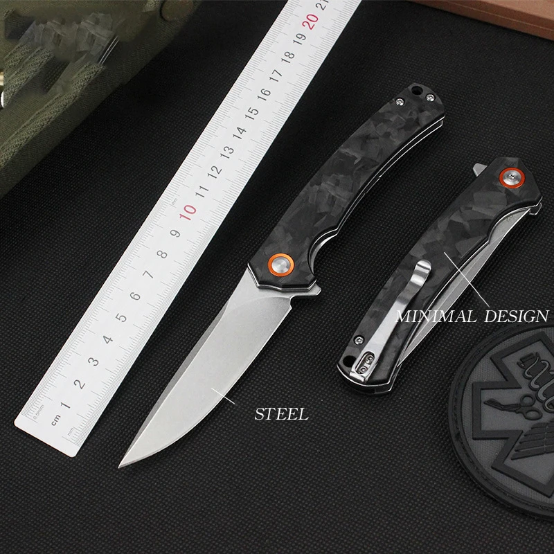 New D2 Folding Knife Outdoor Knife Carbon Fiber Handle Portable Camping Folding Knife Defensive Gift Perfect