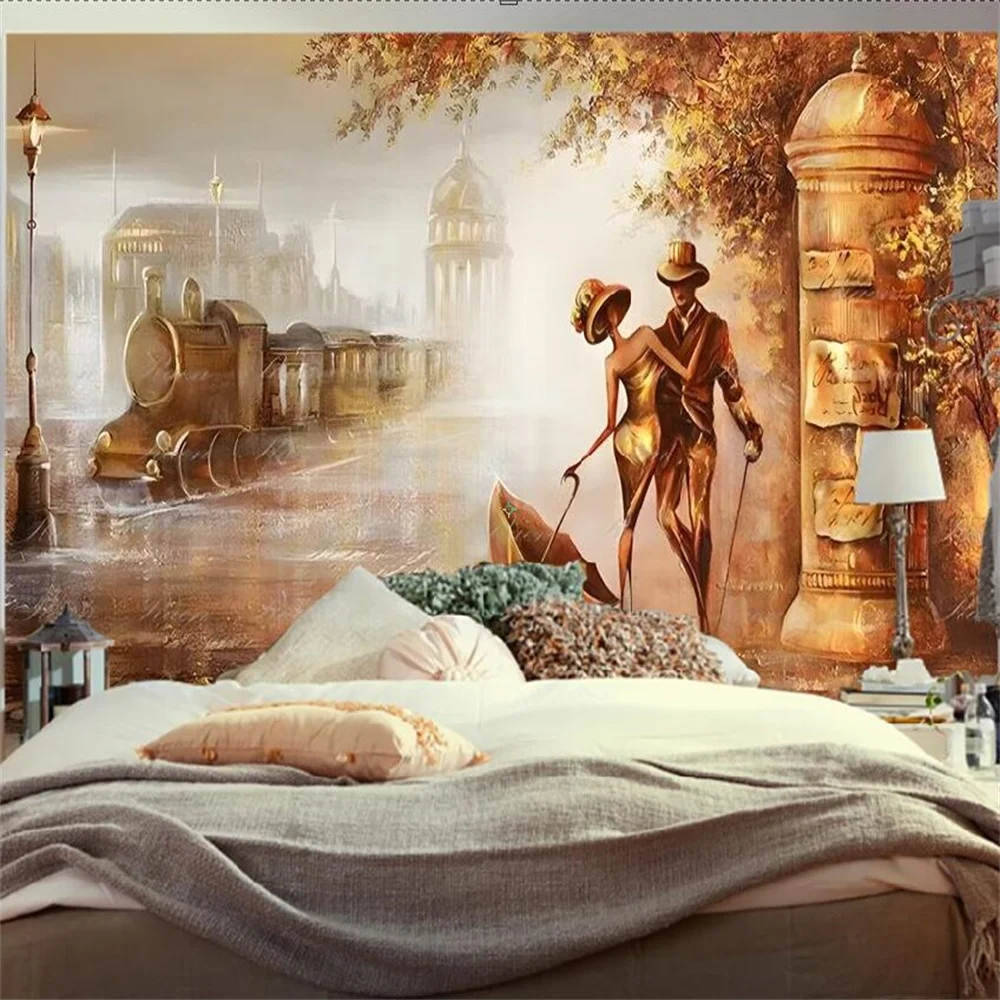 Custom wallpaper 3D mural European three-dimensional relief romantic couple characters train TV background wallpapers home decor