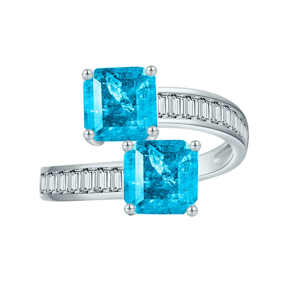 

Female European and American Ins New Square 7x7mm Emerald Zircon Open Design Ring