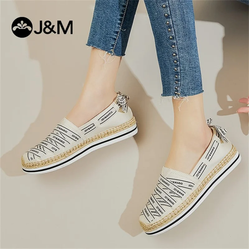 J&M Girl Espadrilles Women Fisherman Shoes Round Toe Flats Casual Shoes Canvas Shoes Spring Summer Platform Slip-on Cloth Shoes