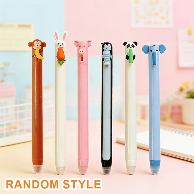 Cartoon Animal Shake-And-Shake Erasable Gel Pens, Cute and Fun Click-Style Pens with Panda, Rabbit, and Elephant Designs, Student Writing Stationery, Fun Gift Pens, Multiple Styles