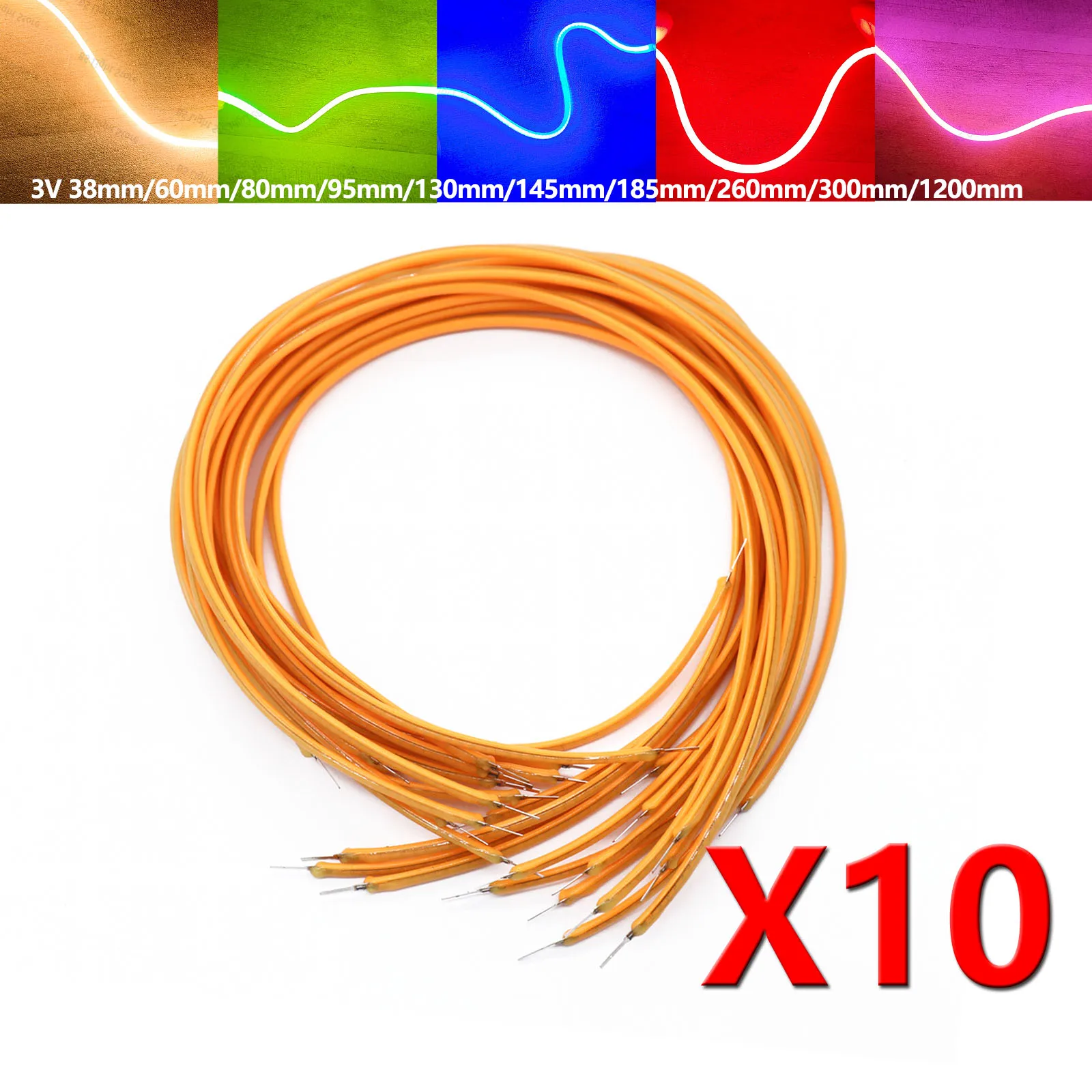 10szt LED Filament Elastyczny 3V COB 38mm 60mm 95mm 80mm 130mm 145mm 185mm 260mm 300mm Żarówka Edisona Części do lamp Dekoracja diod LED
