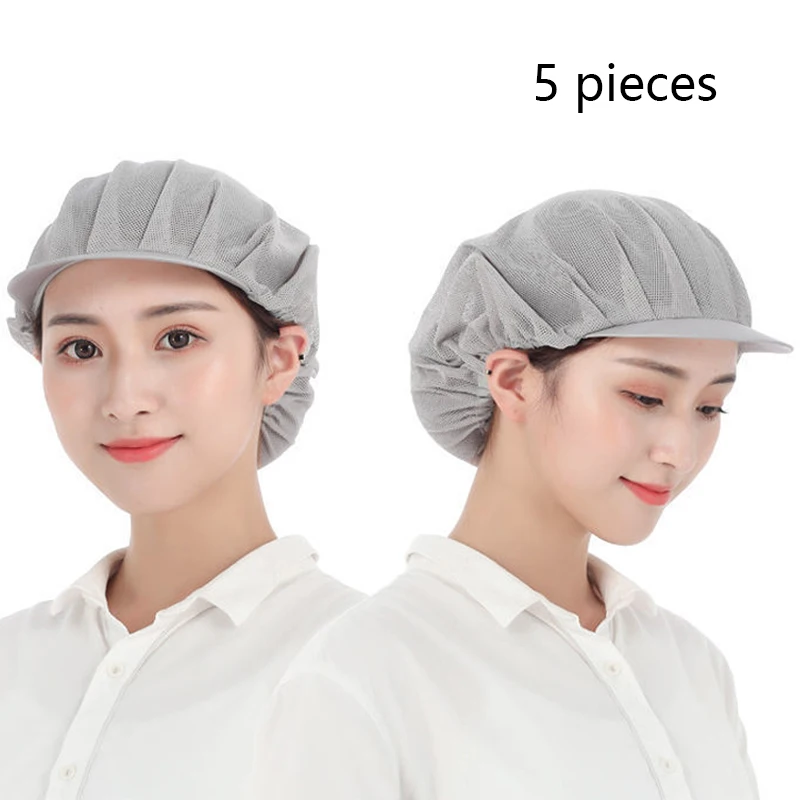 

5 Pieces Man Chef Hat Canteen Women's Kitchen Hats Food and Electronics Processing Plants Work Mesh Cap Workshop Worker Hat