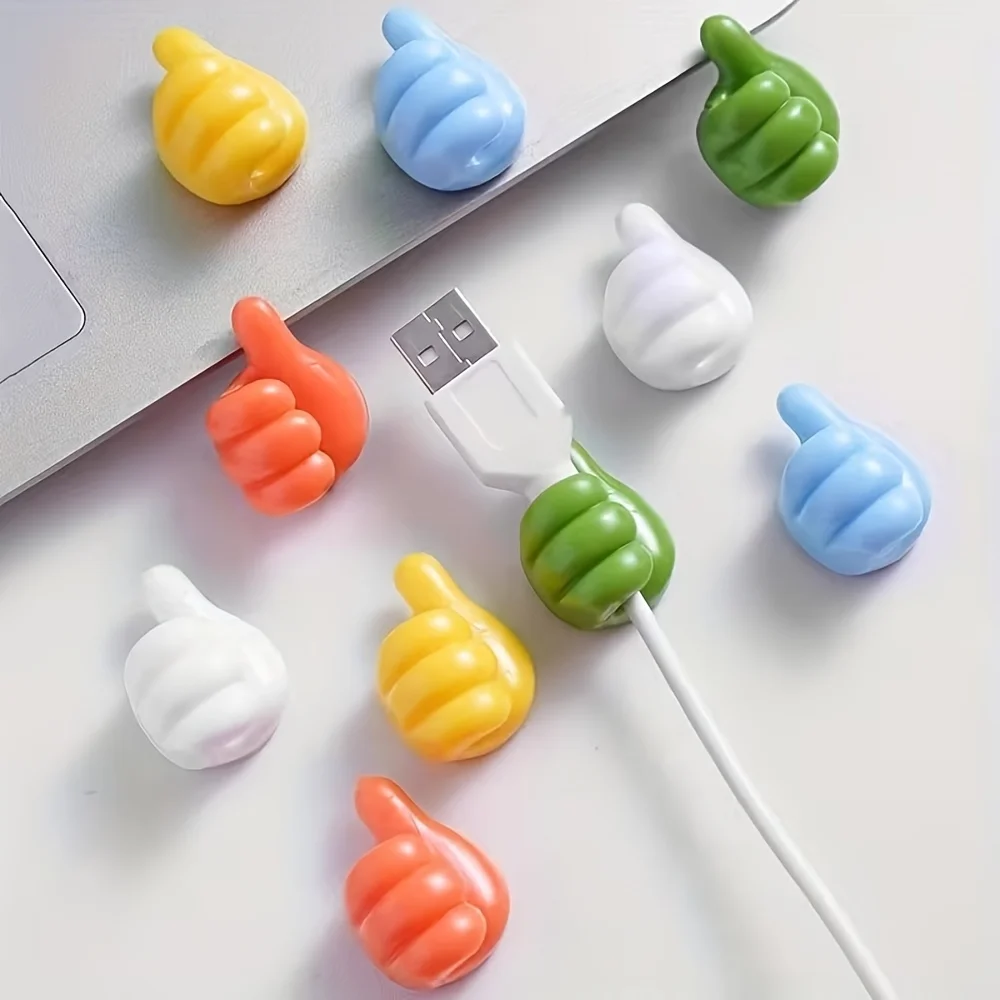 5-Piece high-quality polished plastic thumb wall hook - multifunctional adhesive cable clip for data cables, headphone cables and keys - ideal for office storage, multi-purpose hooks