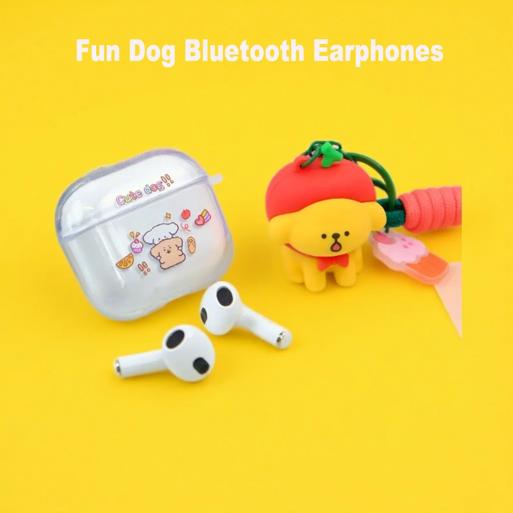 

Fun Puppy Bluetooth Earphones Puppy Puppet and Puppy Silicone protective case Call Noise Reduction Wireless Bluetooth Headphones