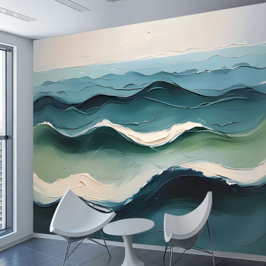 8+ Waterproof Nature Seascape Wave Painting Style Self Adhesive Optional Wallpaper for Living Room Decor Walls Renovation Mural
