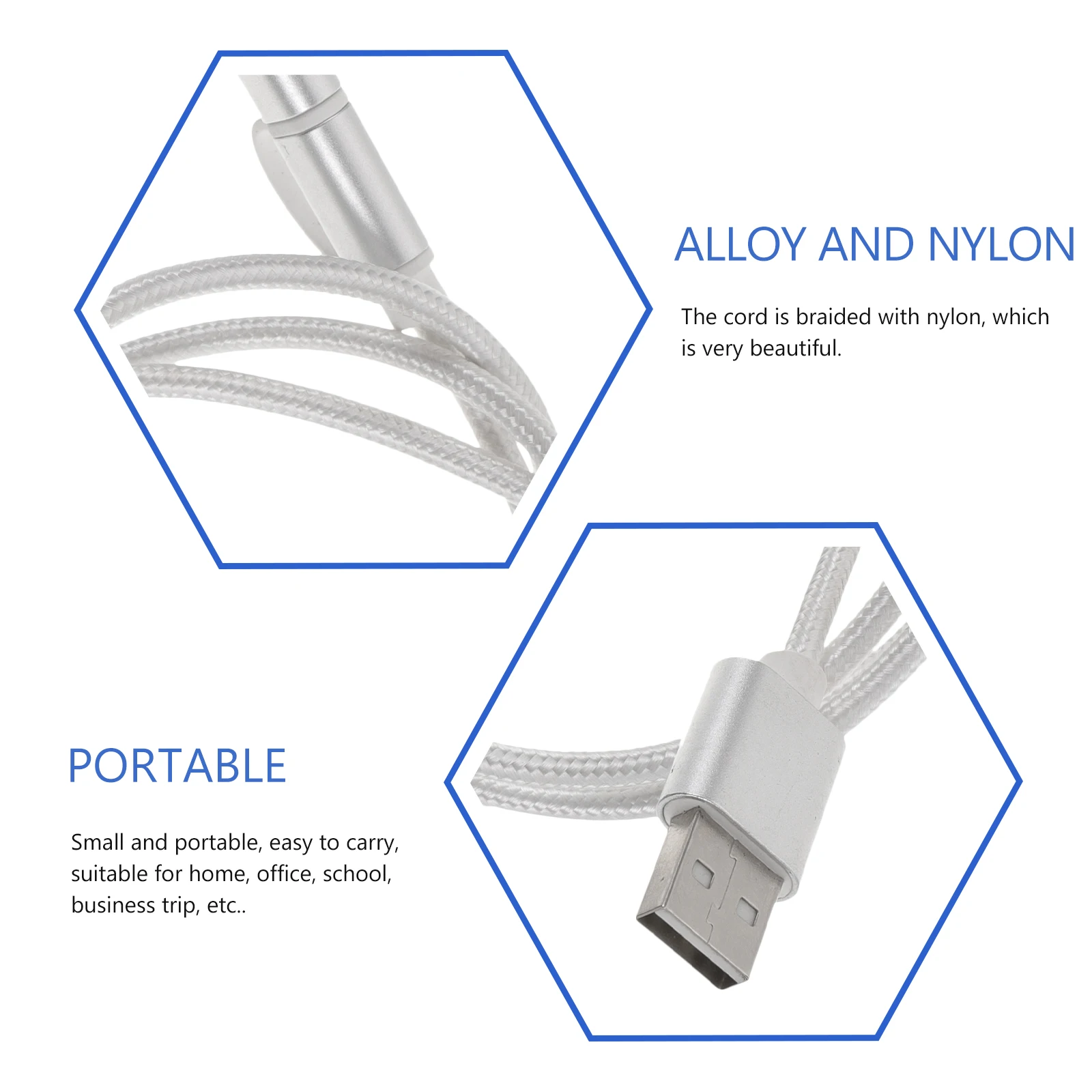 

2 Pcs Portable Fast Charging Data Cable Cables Type Digital for Nylon USB