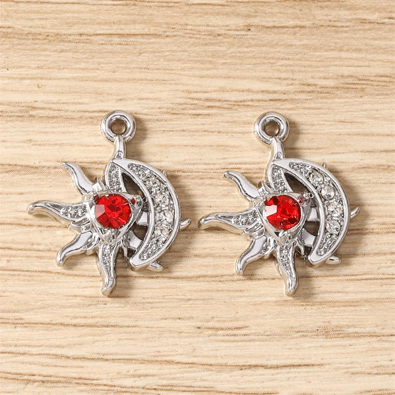5 Stück, 17 x 20 mm, zarte Kristall-Metall-Anhänger in Form von Sonne und Mond, zum Basteln von Schmuck, Halsketten, Ohrringen, Armbändern und für DIY-Bastelarbeiten. – Detail 12
