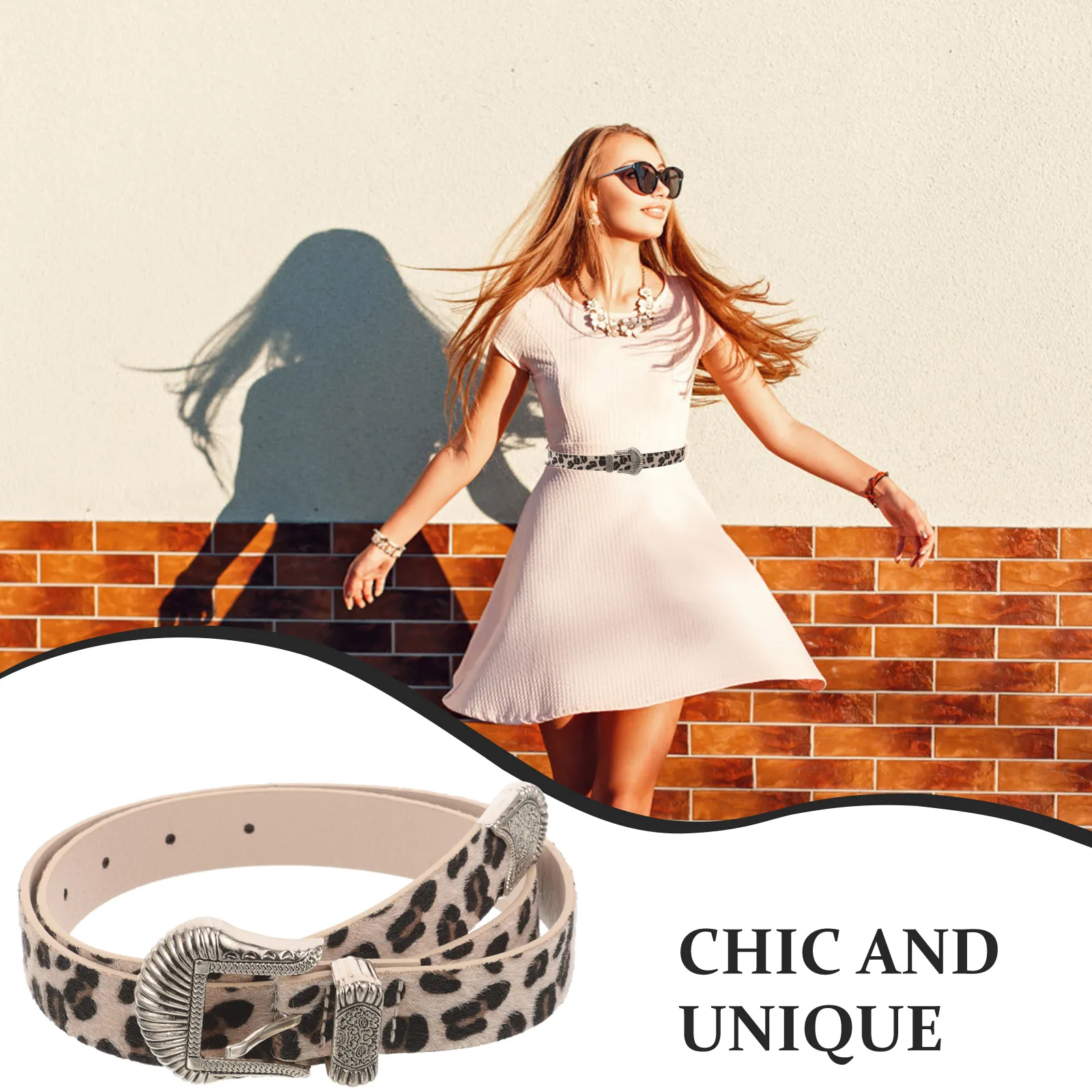 

Retro Leopard Belt Women Dress Belt For Women Western Belts Buckle Imitation Waist Dress Vintage Style Decorative