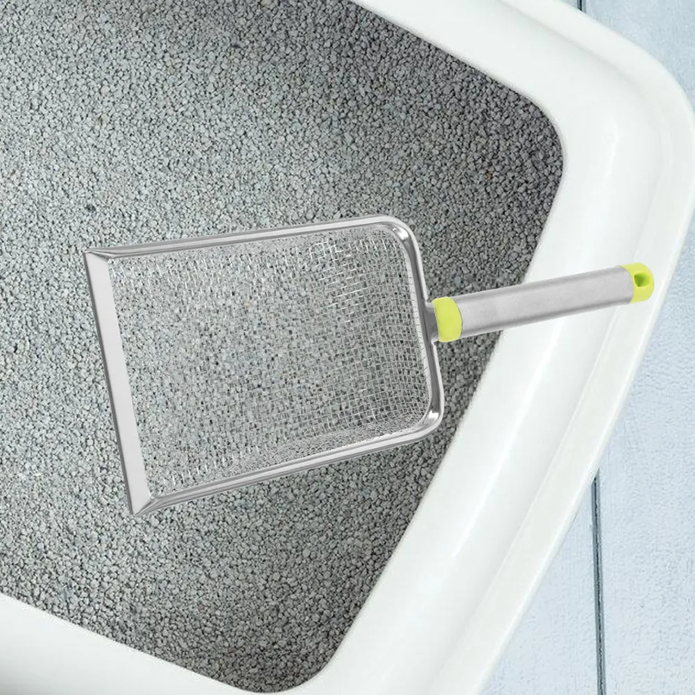 Heavy Duty Stainless Steel Cat Litter Scoop with Tight Mesh Design for Cat Sand Poop Removal Reptile Cage Cleaning Metal Litter