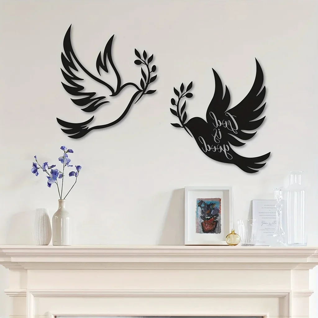 CIFBUY Decoration  Dove Of Peace Olive Branch Metal Wall mounted Art Olive Branches Peace Black Outline White Dove Metal Wall De