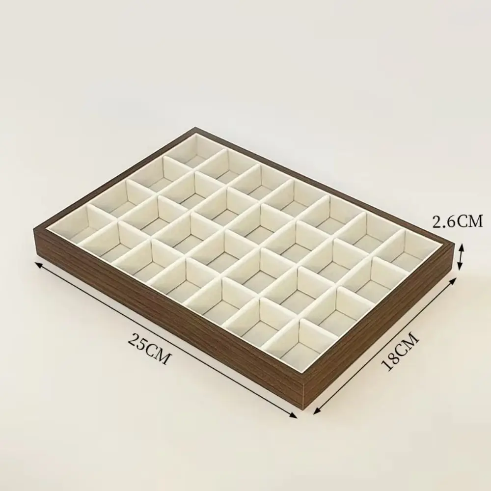 Multi-Compartment Wooden Jewelry Display Tray Solid Wood Flat Bottom Earrings Storage Holder Space Saving Velvet Lining