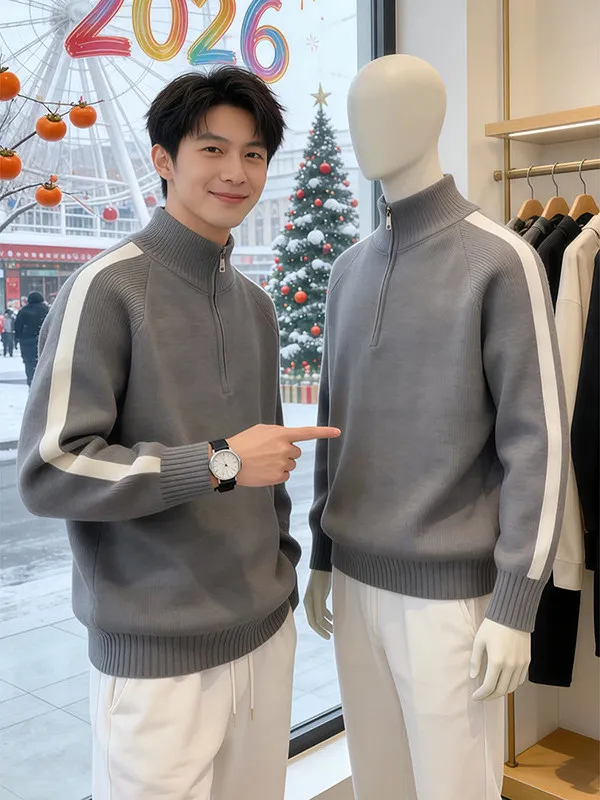 

Мужской зимний утепленный вязаный свитер на молнии с высоким воротником, мягкий базовый слой для ношения под одеждой