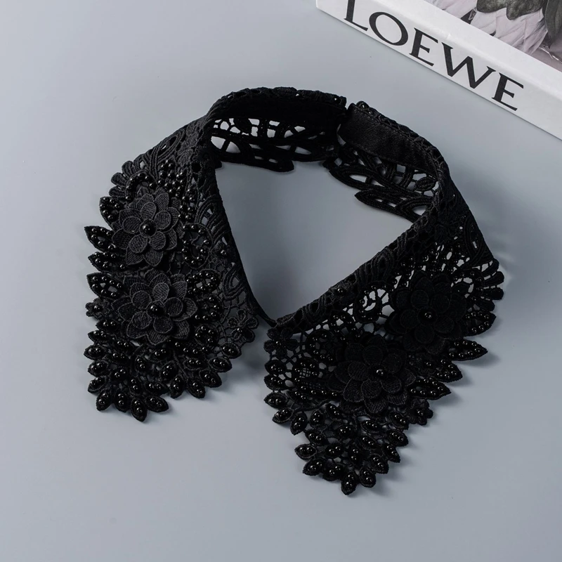 Hollow Out Lapel Detachable Fake Collar Pearl Flower Embroidery Shawl Wrap Decorative Collar Sweater Shirt Dress Accessories view 2