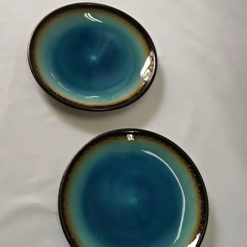 Crackle Glaze Ceramic Dinner Plate, Japanese Style Round Serving Dish for Salad Pasta Appetizer, Dishwasher Safe Daily Tableware