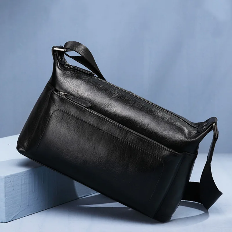 New Genuine Leather Crossbody Bag Men's Soft Casual Shoulder Messenger Bag Large Capacity Purse for Travel Work Daily