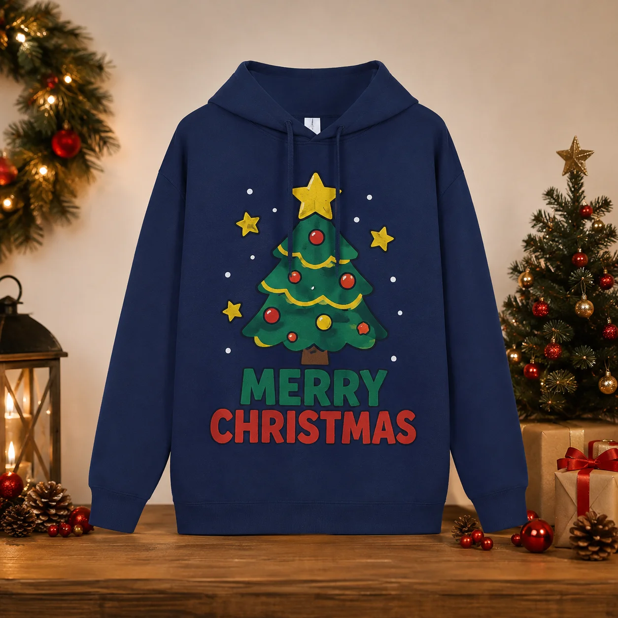 Personalized Merry Christmas Warm Hoodie Custom Xmas Tree Sweatshirt Winter Holiday Party Pullover Family Matching Casual Top