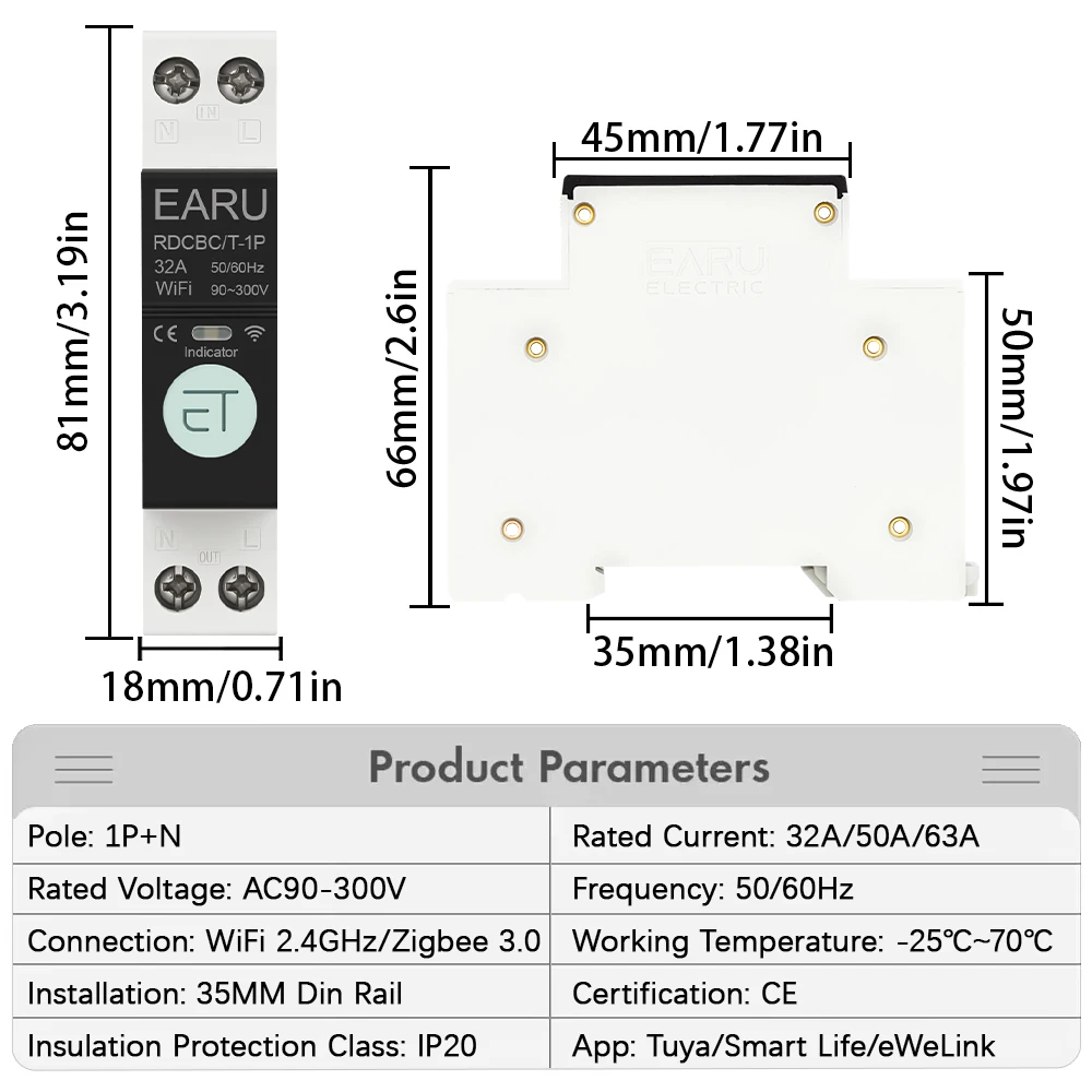 1P+N Tuya eWeLink WiFi ZigBee MCB Smart Circuit Breaker Timer Relay Switch Voice Remote Control for Alexa Google Home Assistant
