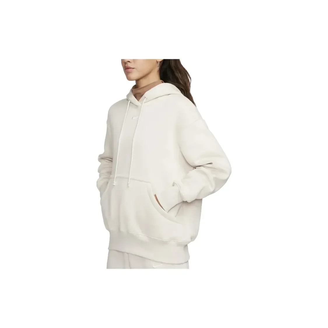 Nike Sportswear Phoenix Fleece Oversized Women Solid Color Loose Pullover Hoodie with Long Sleeves Brown Color DQ5861-104