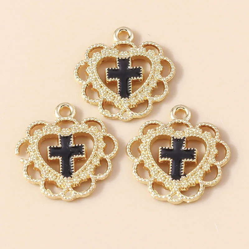 

Leslie 10pcs 19*21mm Religious Cross Heart Charms Pendants For DIY Handmade Earrings Bracelets Necklaces Jewelry Making Crafts