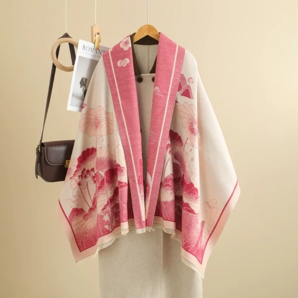 

Chinese Style Imitation Cashmere Scarf Ink Painting Theme Double-sided Pashmina Blanket Thick Warm Poncho Scarves Winter Season