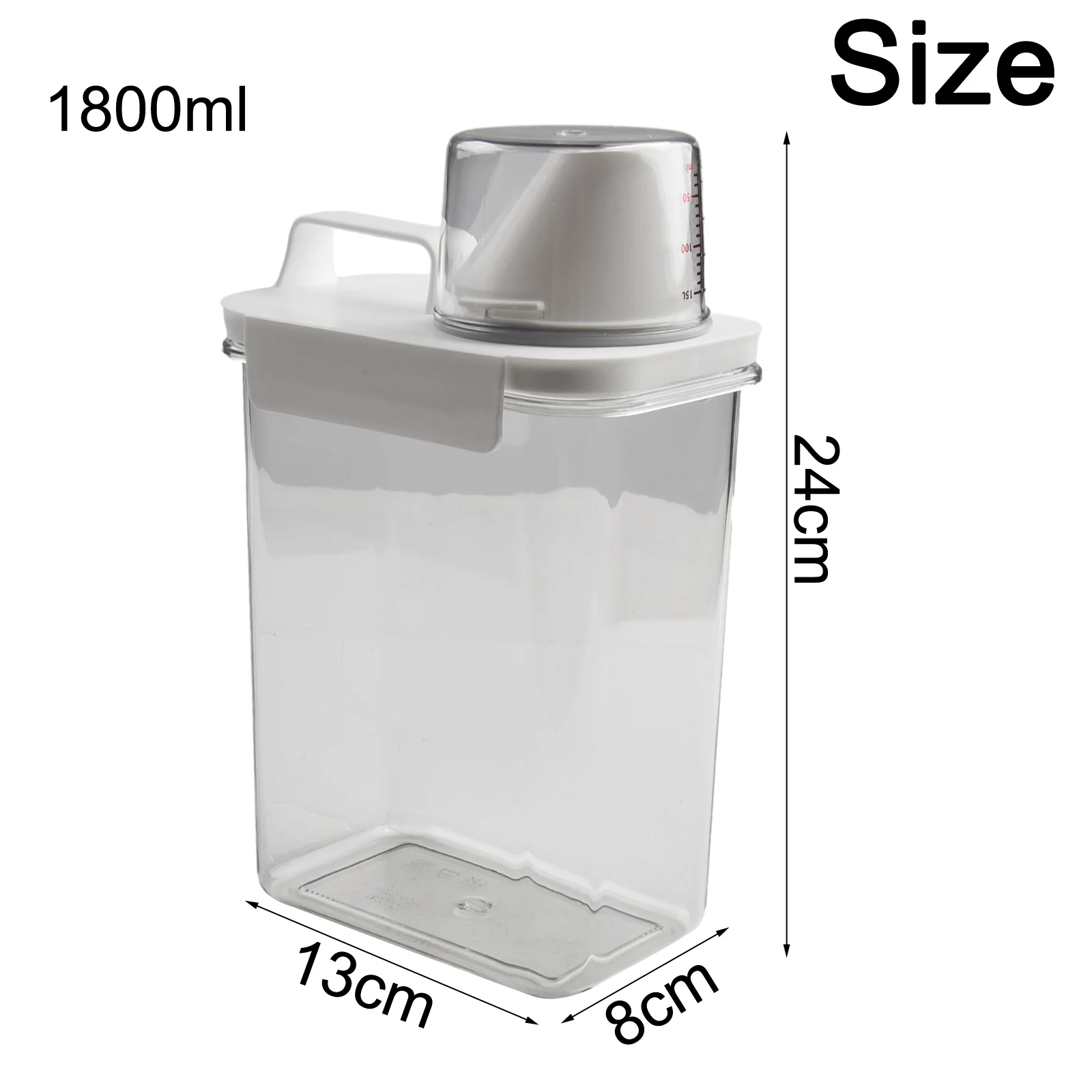 Practical Washing Powder Double-Sided Snap Leak-proof Transparent White Washing Powder Dispenser With Measuring Cup