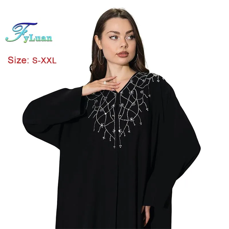 2025 nouveaux vêtements pour femmes noires mode musulmane strass col en v Style décontracté ample nouvelle robe en mousseline de soie débardeurs ensembles deux pièces