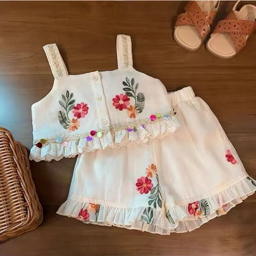 Girls Summer Clothing Suit Children T-shirt Shorts 2Pcs Sets Baby Loungewear Fashion Flower Outfits