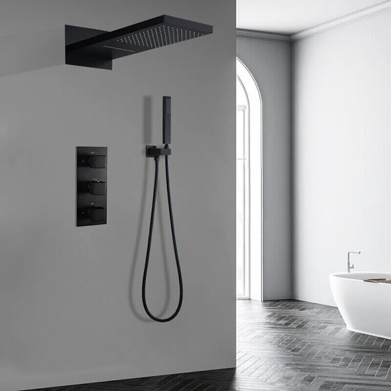 

Термостатический душевой смеситель для ванной комнаты, встраиваемый в стену, матовое золото, комплект для ванны и душа, термостатический смеситель для ванны и тропического душа