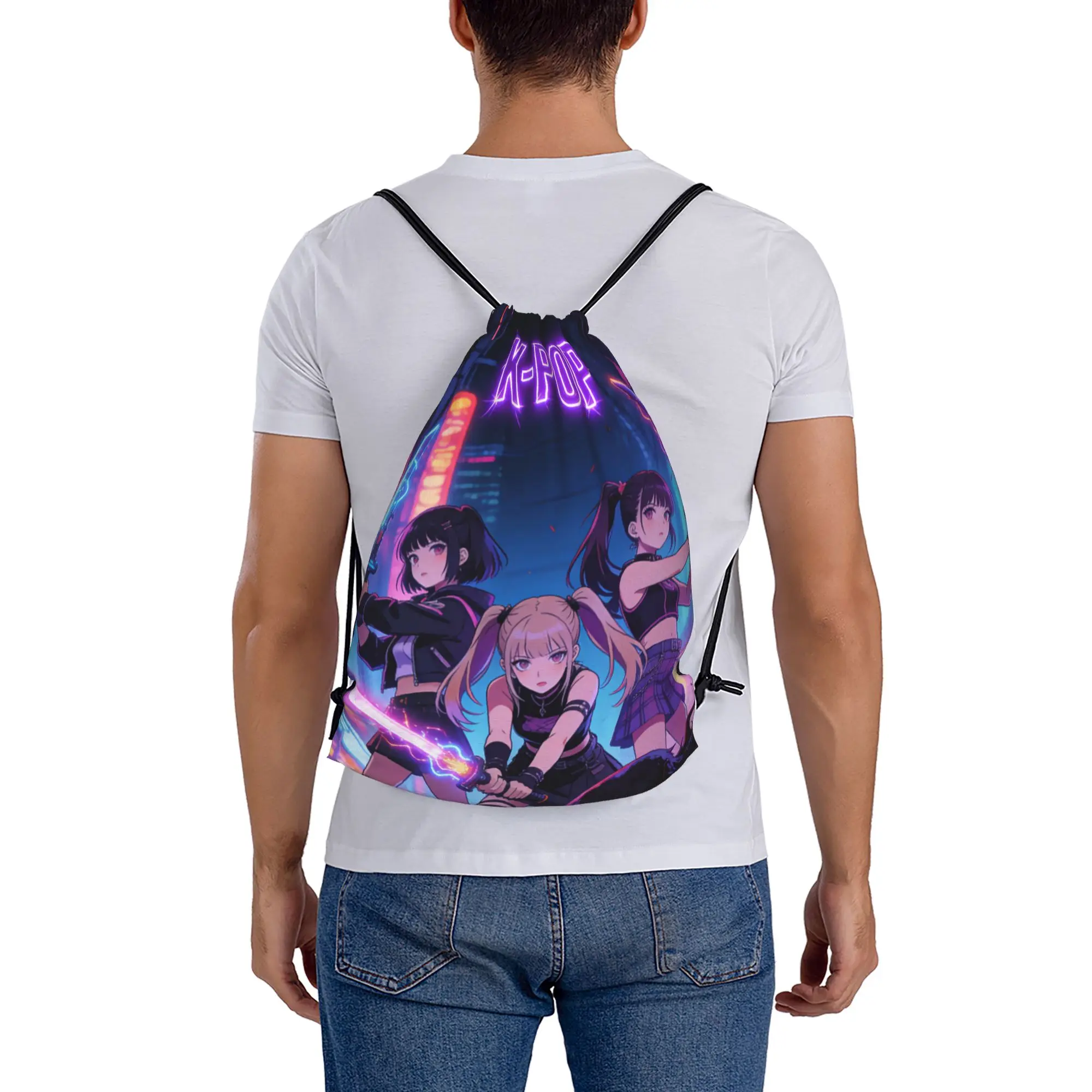 K POP 45  Portable Hiking Drawstring Backpack Riding Backpack Gym Shoes Drawstring Bags