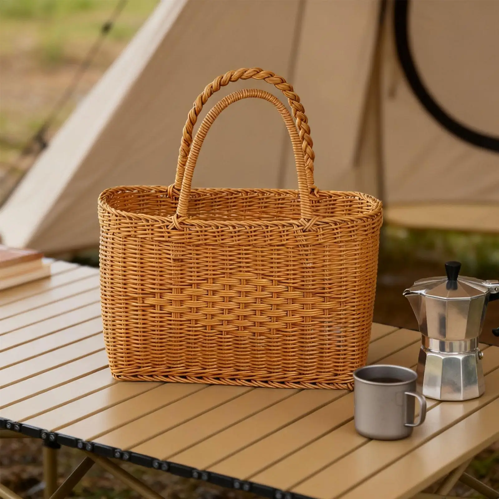 

Handwoven Basket with Handles Shopping Basket for Organizing Daily Necessities